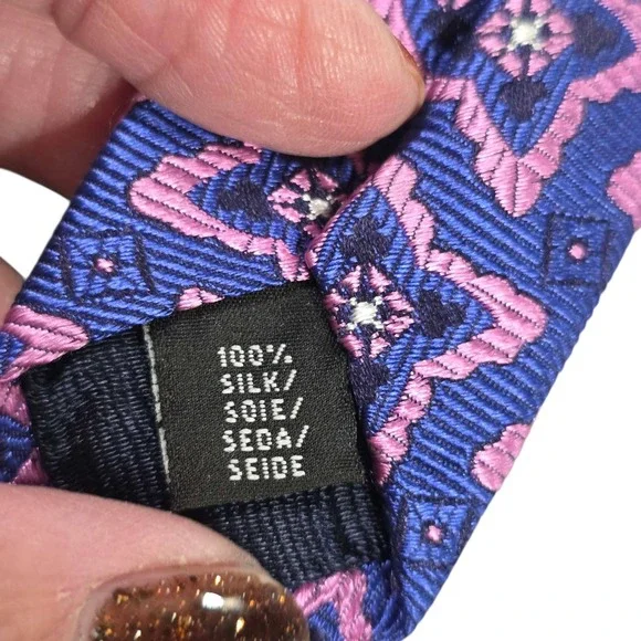 HOLLAND‎ & SHERRY Silk Geometric Pattern Necktie Blue Pink Luxury Formal Men's